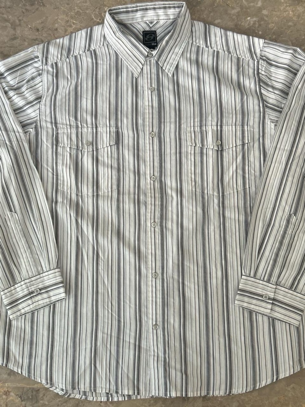 Vintage 2000s Anchor Blue Western Shirt XL Striped Button Up Y2K Hong Kong